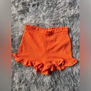 Orange Ruffle Knit Women's Shorts